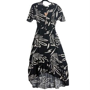 Anthropologie Able Midi High Low Dress Size XS Black and Cream Floral BNWT